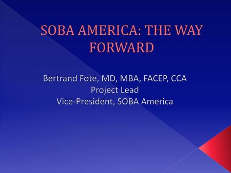 SOBA AMERICA: THE WAY FORWARD