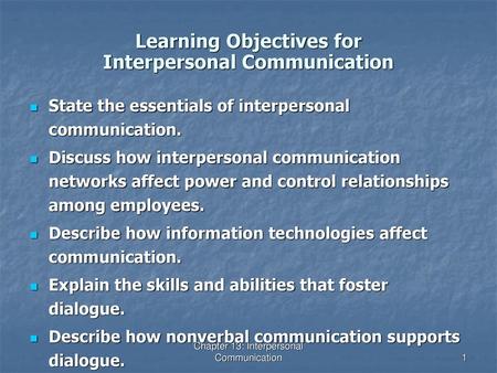 Learning Objectives for Interpersonal Communication