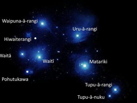 Waipuna-ā-rangi Uru-ā-rangi Hiwaiterangi Waitā Waitī Matariki