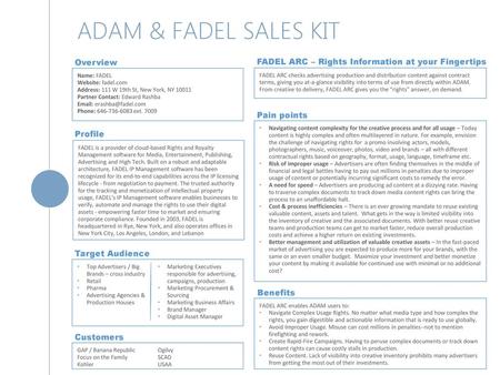 ADAM & FADEL SALES KIT Overview