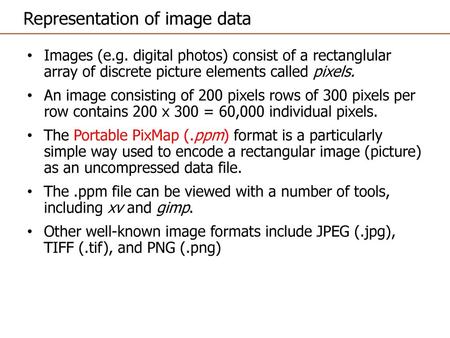 Representation of image data