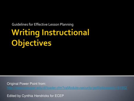 Writing Instructional Objectives