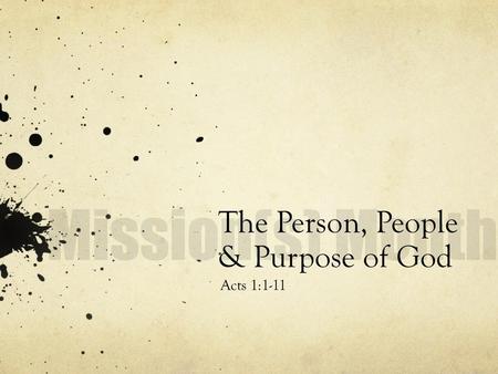 The Person, People & Purpose of God