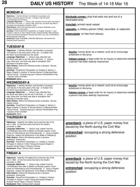 DAILY US HISTORY The Week of Mar 16