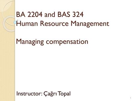 BA 2204 and BAS 324 Human Resource Management Managing compensation