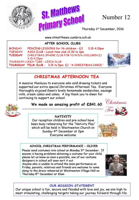 St. Matthews Primary School Number 12 CHRISTMAS AFTERNOON TEA