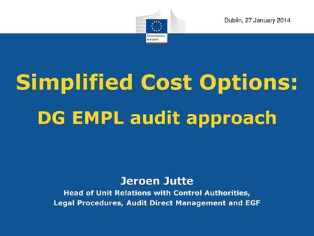 Simplified Cost Options: DG EMPL audit approach