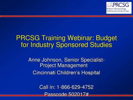 PRCSG Training Webinar: Budget for Industry Sponsored Studies