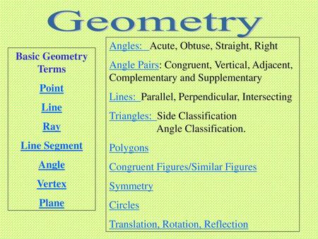 Geometry Angles: Acute, Obtuse, Straight, Right