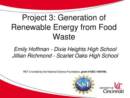 Project 3: Generation of Renewable Energy from Food Waste