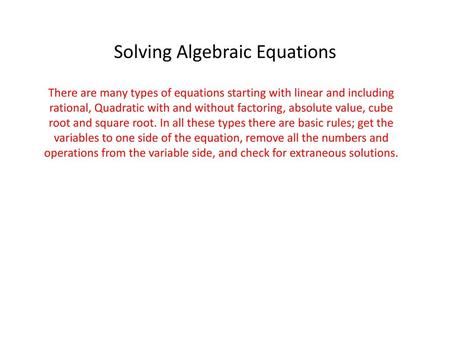 Solving Algebraic Equations