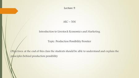 Introduction to Livestock Economics and Marketing