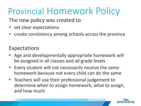 Provincial Homework Policy