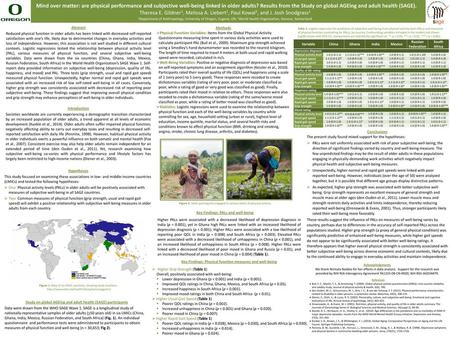 Mind over matter: are physical performance and subjective well-being linked in older adults? Results from the Study on global AGEing and adult health (SAGE).