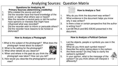 How to Analyze a Photograph How to Analyze a Political Cartoon