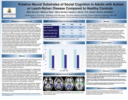 Putative Neural Substrates of Social Cognition in Adults with Autism