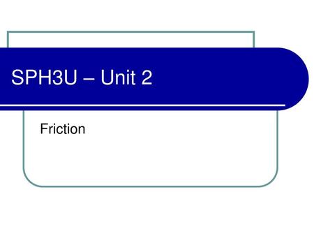 SPH3U – Unit 2 Friction.