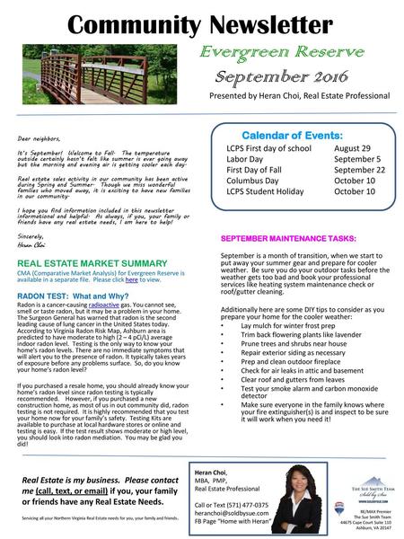 Community Newsletter Evergreen Reserve September 2016