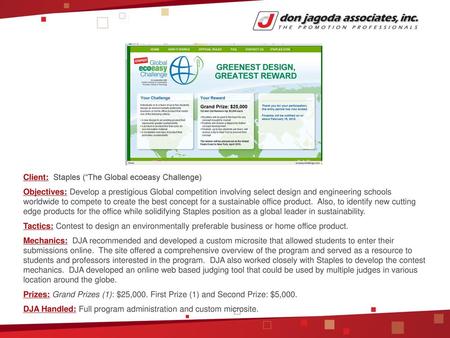 Client:  Staples (“The Global ecoeasy Challenge)