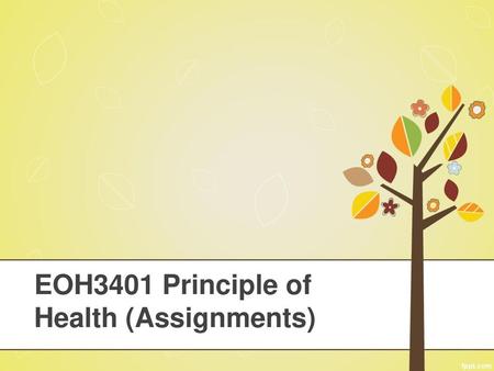 EOH3401 Principle of Health (Assignments)