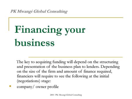 Financing your business