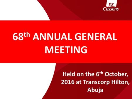 68th ANNUAL GENERAL MEETING October 6th, 2016