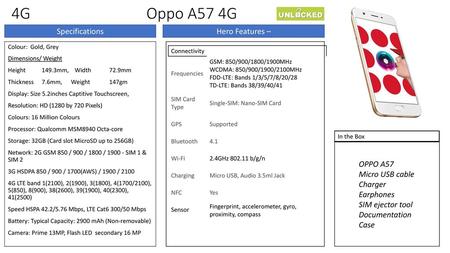 4G Oppo A57 4G Specifications Hero Features – OPPO A57 Micro USB cable