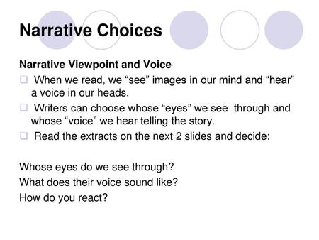 Narrative Choices Narrative Viewpoint and Voice