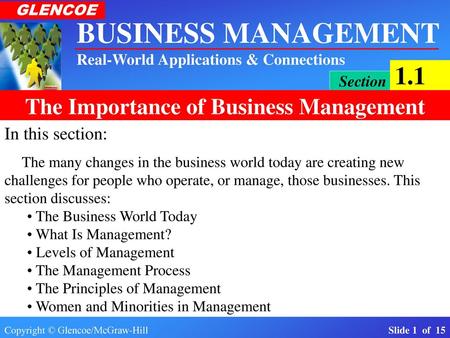 In this section: The Business World Today What Is Management?