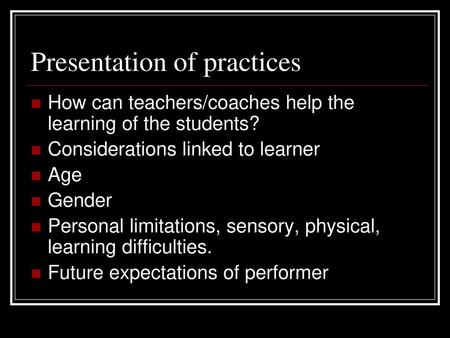 Presentation of practices