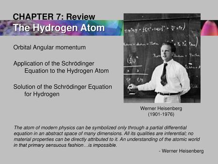 CHAPTER 7: Review The Hydrogen Atom