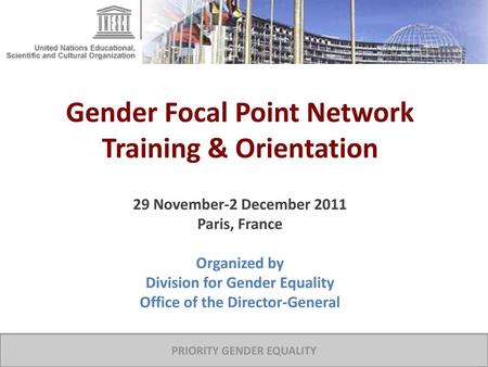 Gender Focal Point Network Training & Orientation