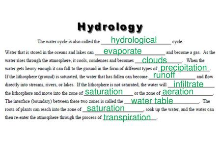 hydrological evaporate clouds precipitation runoff infiltrate