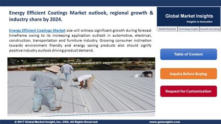 @ 2017 Global Market Insight, Inc. USA. All Rights Reservedwww.gminsights.com Energy Efficient Coatings Market outlook, regional growth & industry share.