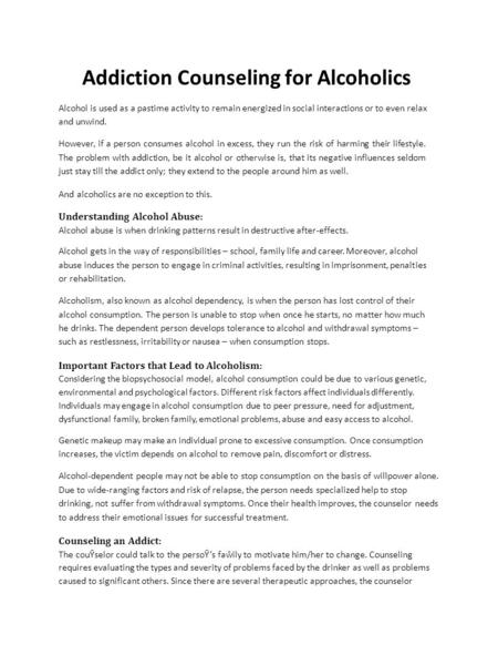 Addiction Counseling for Alcoholics