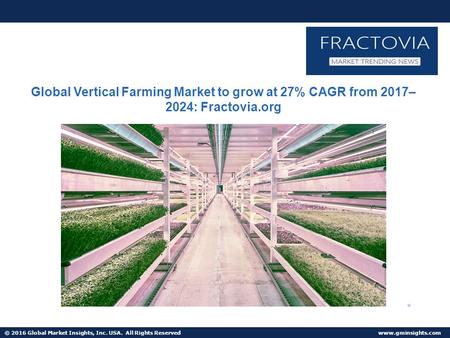 © 2016 Global Market Insights, Inc. USA. All Rights Reserved  Global Vertical Farming Market to grow at 27% CAGR from 2017– 2024: Fractovia.org.