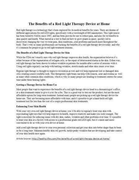 The Benefits of a Red Light Therapy Device at Home