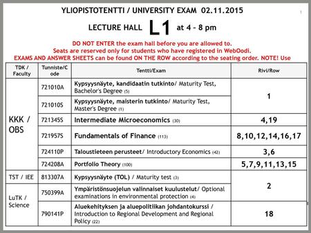 YLIOPISTOTENTTI / UNIVERSITY EXAM