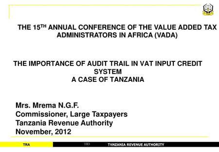 THE 15TH ANNUAL CONFERENCE OF THE VALUE ADDED TAX ADMINISTRATORS