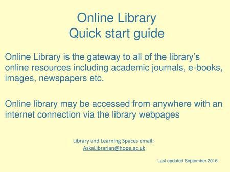 Online Library Quick start guide