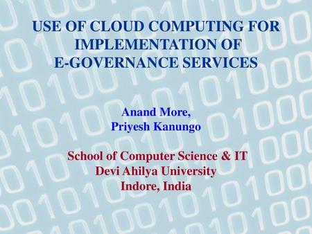 Use of Cloud Computing for Implementation of e-Governance Services