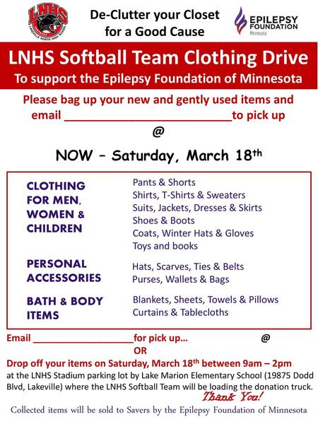 LNHS Softball Team Clothing Drive