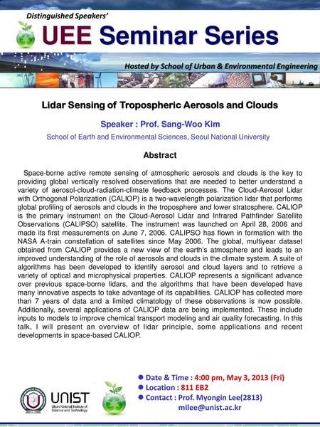 UEE Seminar Series Lidar Sensing of Tropospheric Aerosols and Clouds