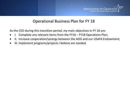 Operational Business Plan for FY 18