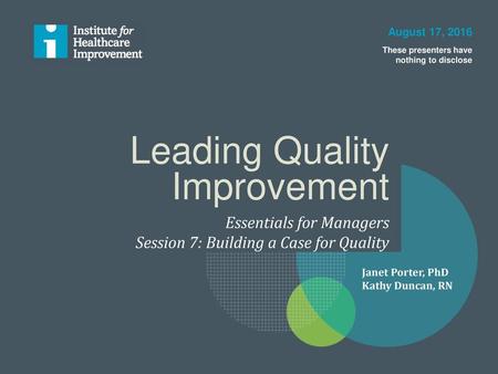 Leading Quality Improvement