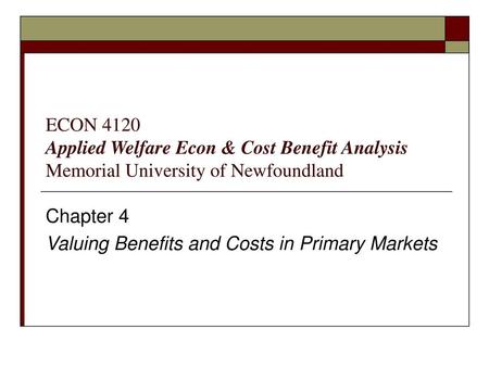 Chapter 4 Valuing Benefits and Costs in Primary Markets