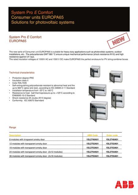 NEW System Pro E Comfort Consumer units EUROPA65