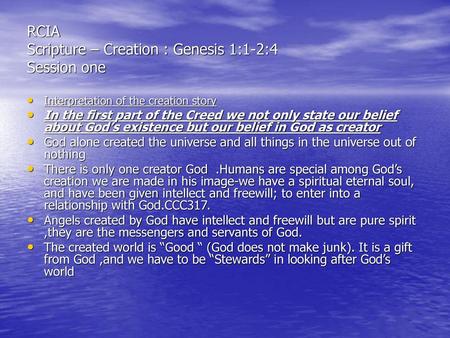 RCIA Scripture – Creation : Genesis 1:1-2:4 Session one