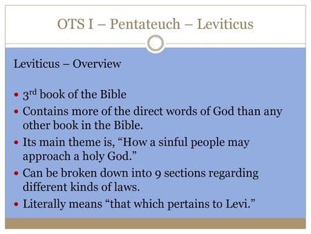 OTS I – Pentateuch – Leviticus