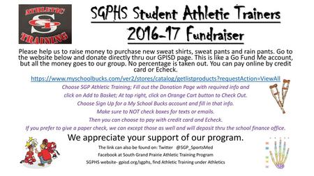 SGPHS Student Athletic Trainers Fundraiser